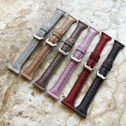 Fitbit Ionic Gold Sparkling Glitter Slim Elegant Soft Leather Band Strap Bracelet for Smartwatch Quick Adapters in Silver Rose Gold Black
