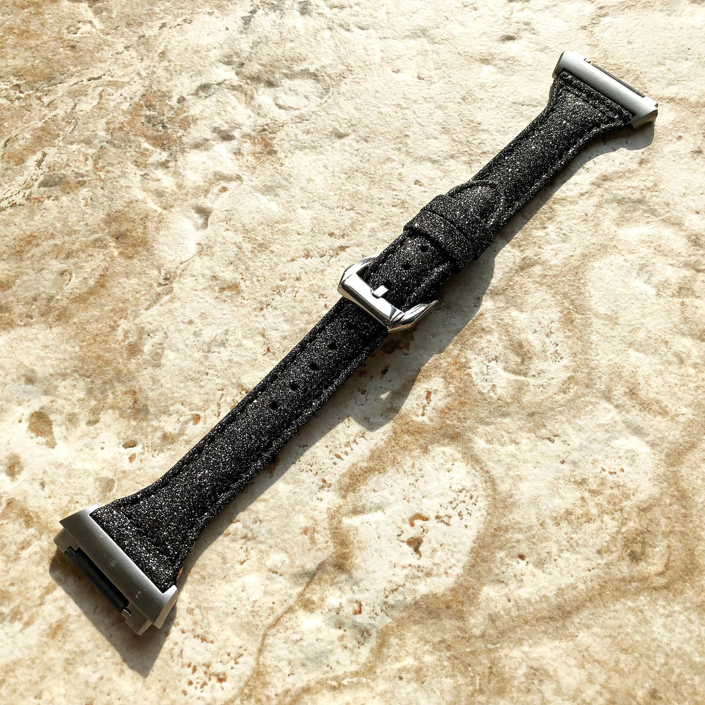 Fitbit Ionic Black Sparkling Glitter Slim Elegant Soft Leather Band Strap Bracelet for Smartwatch Quick Adapters in Silver Rose Gold Black
