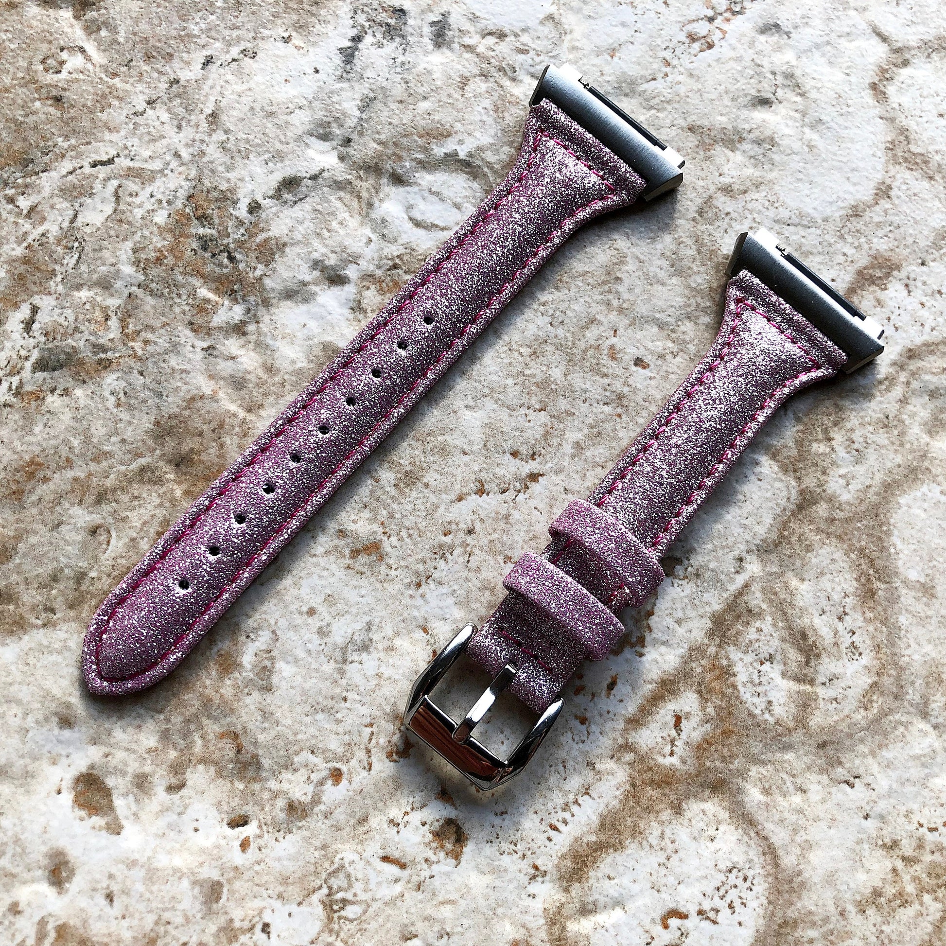 Fitbit Ionic Pink Sparkling Glitter Slim Elegant Soft Leather Band Strap Bracelet for Smartwatch Quick Adapters in Silver Rose Gold Black