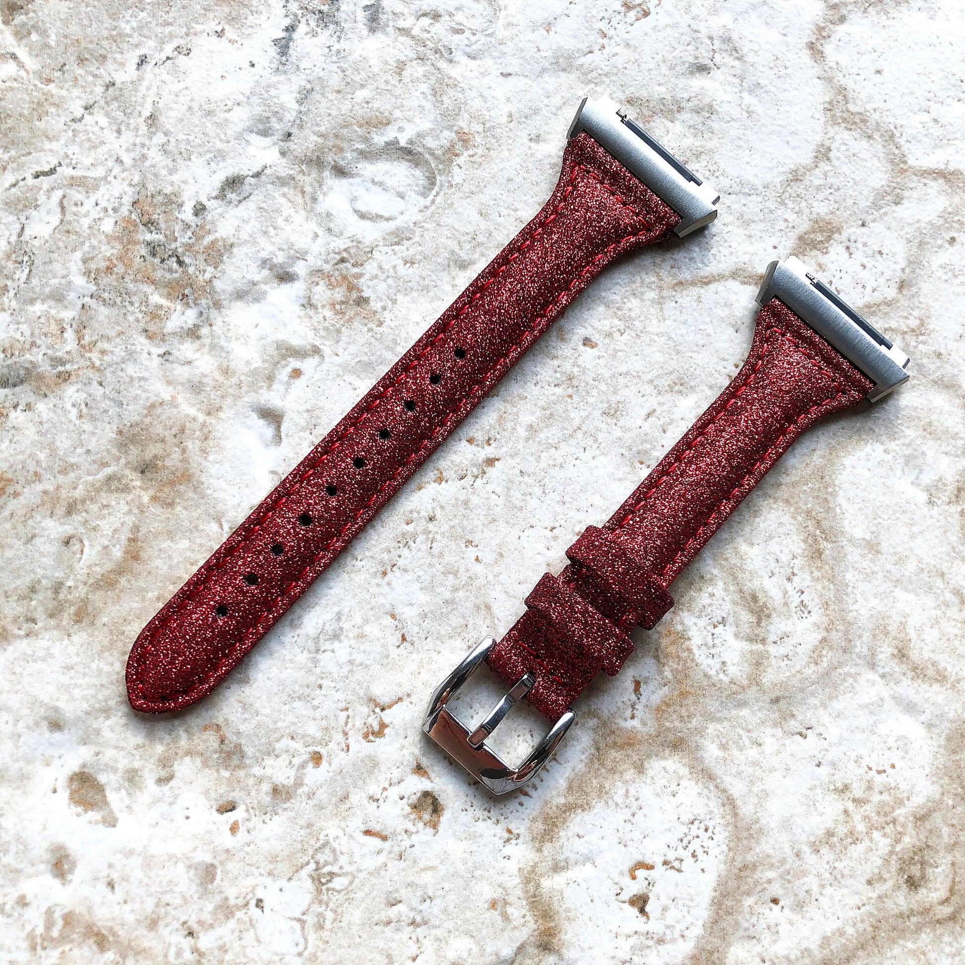 Fitbit Ionic Red Sparkling Glitter Slim Elegant Soft Leather Band Strap Bracelet for Smartwatch Quick Adapters in Silver Rose Gold Black