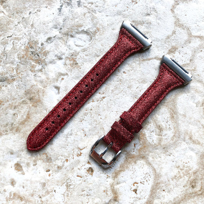Fitbit Ionic Red Sparkling Glitter Slim Elegant Soft Leather Band Strap Bracelet for Smartwatch Quick Adapters in Silver Rose Gold Black