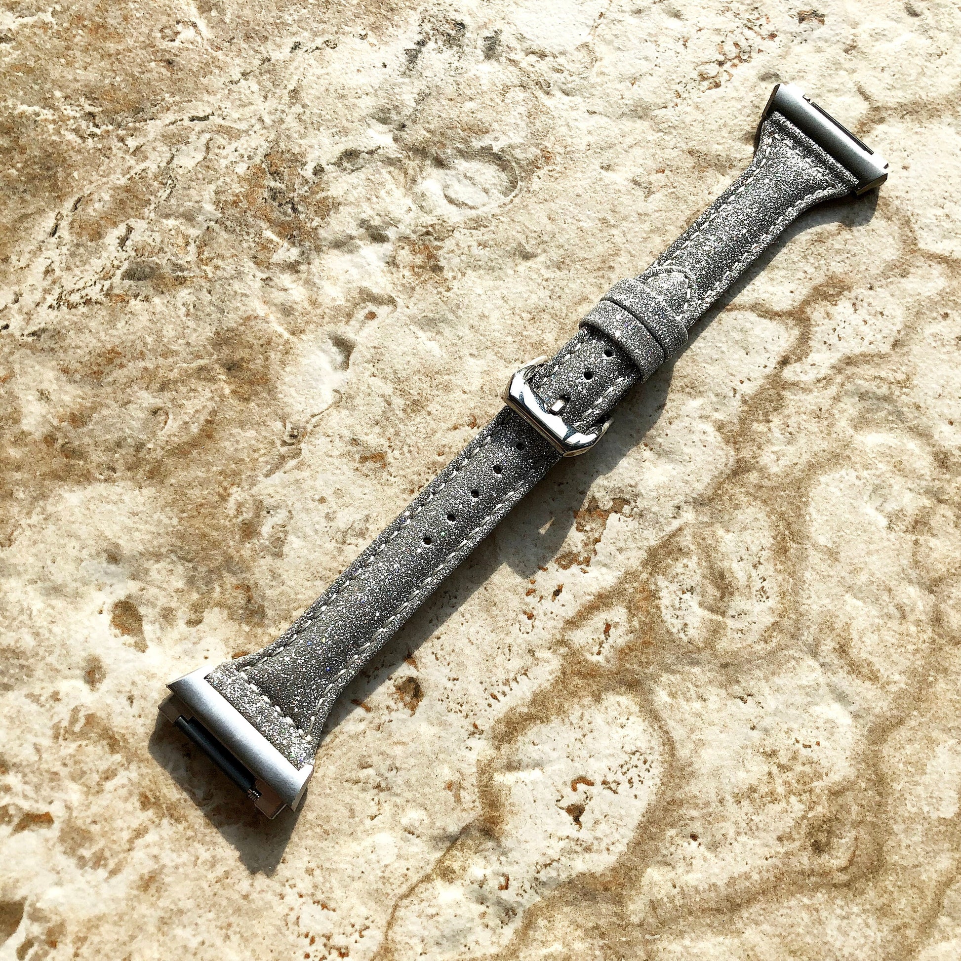 Fitbit Ionic Silver Sparkling Glitter Slim Elegant Soft Leather Band Strap Bracelet for Smartwatch Quick Adapters in Silver Rose Gold Black