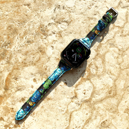 Apple Blue Roses Slim Elegant Soft Leather Band Straps Bracelet for iWatch All Series 38mm 40mm 41mm 42mm 44mm 45mm 49mm Case