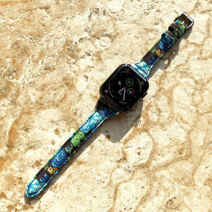 Apple Blue Roses Slim Elegant Soft Leather Band Straps Bracelet for iWatch Ultra 2 49mm and 9 8 Series 41mm 45mm Case Handmade
