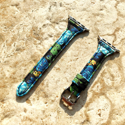 Apple Blue Roses Slim Elegant Soft Leather Band Straps Bracelet for iWatch All Series 38mm 40mm 41mm 42mm 44mm 45mm 49mm Case