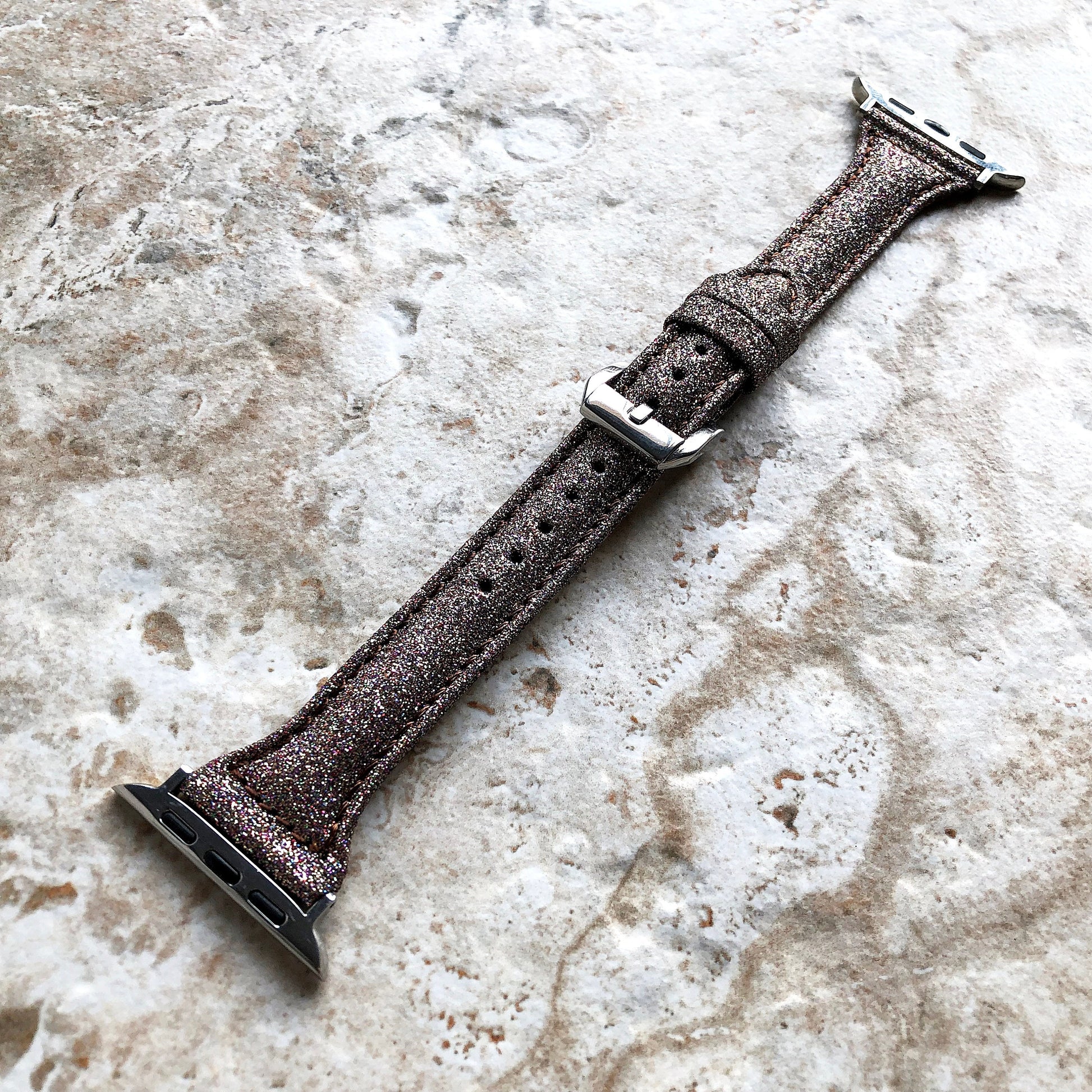 Apple Brown Sparkling Glitter Slim Elegant Soft Leather Band Straps Bracelet for iWatch Ultra 2 49mm and 9 8 Series 41mm 45mm Case