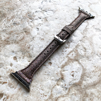 Apple Brown Sparkling Glitter Slim Elegant Soft Leather Band Straps Bracelet for iWatch Ultra 2 49mm and 9 8 Series 41mm 45mm Case