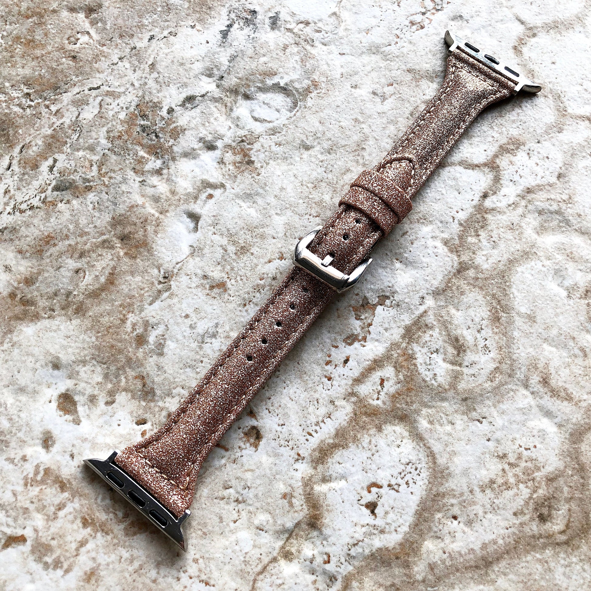 Apple Gold Sparkling Glitter Slim Elegant Soft Leather Band Strap Bracelet for iWatch All Series 38mm 40mm 41mm 42mm 44mm 45mm 49mm Case