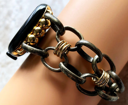 Apple Watch Ultra 2 9 8 7 SE 6 5 4 3 2 1 Bracelet for iWatch 38mm 40mm 41mm 42mm 44mm 45mm 49mm Antique Gold Color Chain Link Band Handmade