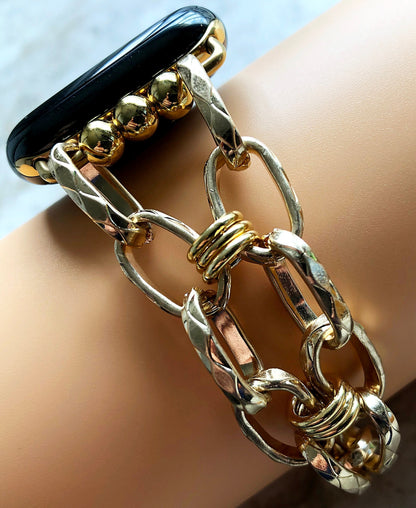 Apple Watch Braided Bracelet Gold Color Chain Links Band Compatible with iWatch 38mm 40mm 41mm 42mm 44mm 45mm 49mm Handmade Custom Jewelry