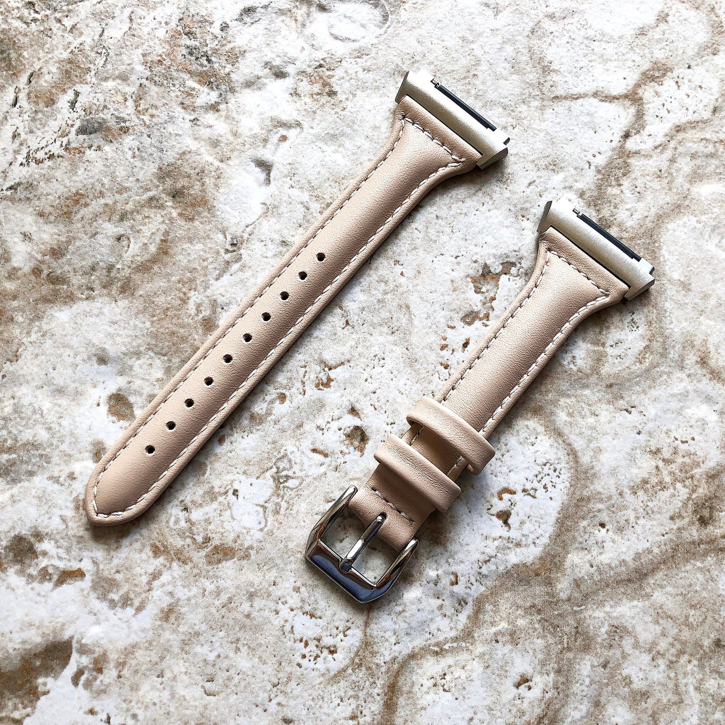 Fitbit Ionic Beige Smooth Slim Elegant Soft Leather Band Strap Bracelet for Smartwatch Quick Release Adapters in Silver Rose Gold Black