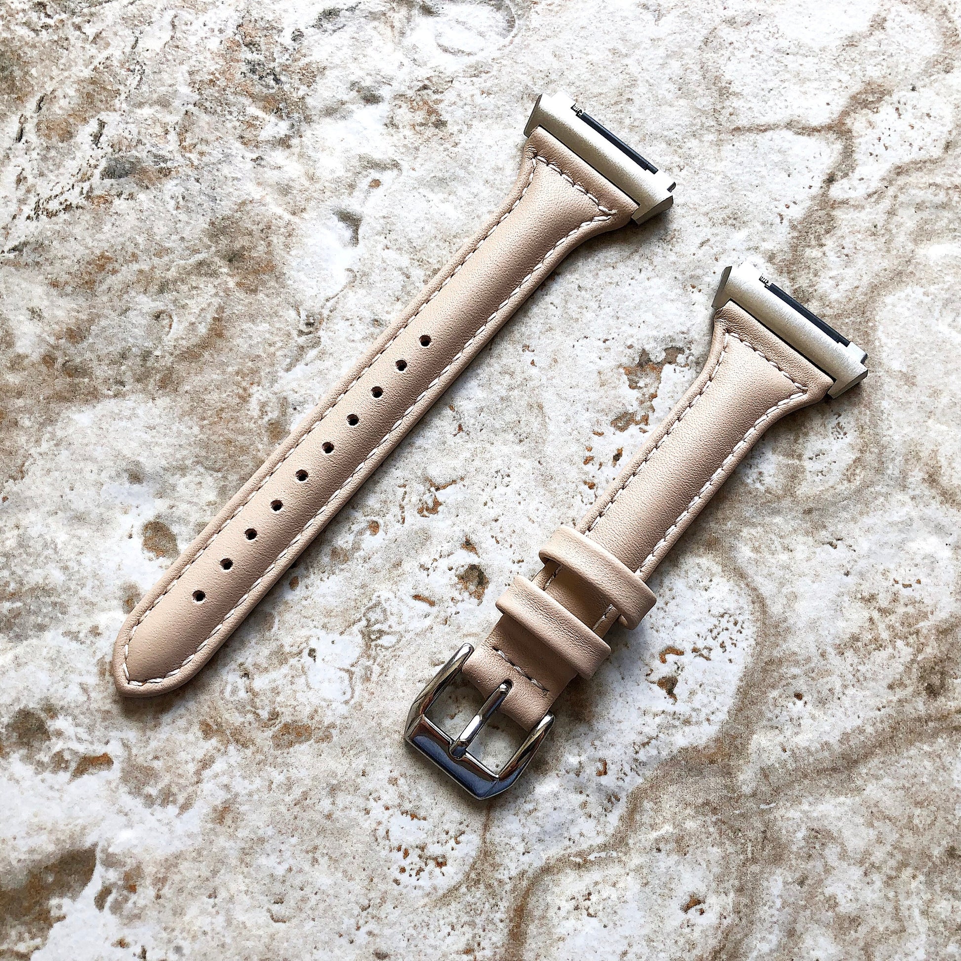 Fitbit Ionic Beige Smooth Slim Elegant Soft Leather Band Strap Bracelet for Smartwatch Quick Release Adapters in Silver Rose Gold Black