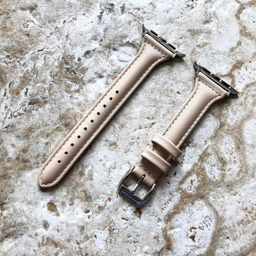 Apple Beige Smooth Slim Elegant Soft Leather Band Straps Bracelet for iWatch All Series 38mm 40mm 41mm 42mm 44mm 45mm 49mm Case