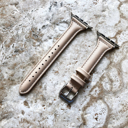 Apple Beige Smooth Slim Elegant Soft Leather Band Straps Bracelet for iWatch All Series 38mm 40mm 41mm 42mm 44mm 45mm 49mm Case