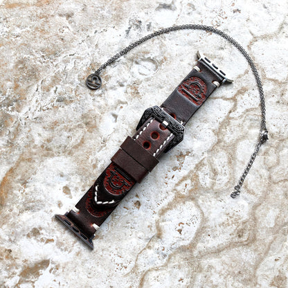 Apple Watch Libra Zodiac Band Set for Ultra 2 9 8 7 SE 6 5 4 3 2 38mm 40 41 42 44mm 45mm 49mm Brown Leather Embossed Strap Bracelet Necklace