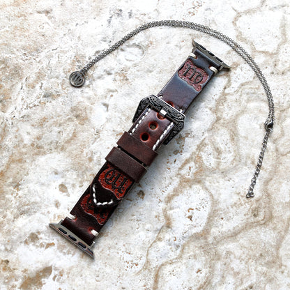 Apple Watch Virgo Zodiac Band Set for Ultra 2 9 8 7 6 SE 5 4 3 2 1 38mm 40 41 42 44 45mm 49mm Brown Leather Embossed Strap Bracelet Necklace