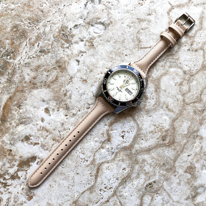 22mm Beige Modern Slim and Elegant Soft Leather Watch Strap Band for Wrist Hand Watches - Quick Release Pins Included Easy n Ready to Attach