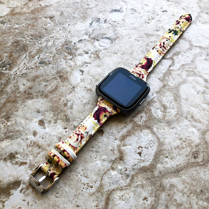 Fitbit Versa Lite 2 3 4 Sense 2 Band Bouquet Slim Elegant Leather Strap with Stitching Details Quick Release Pins Adapters Silver Rose Gold