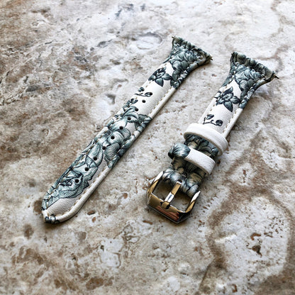 Fitbit Versa Lite 2 3 4 Sense 2 Band Orchids Slim Elegant Leather Strap with Stitching Details Quick Release Pins Adapters Silver Rose Gold