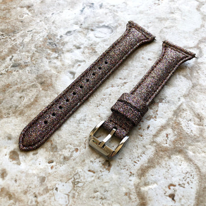 Fitbit Versa 2 3 4 Sense 2 Band Brown Sparkling Glitter Slim Elegant Soft Leather Strap with Stitching Details and Quick Release Attachments