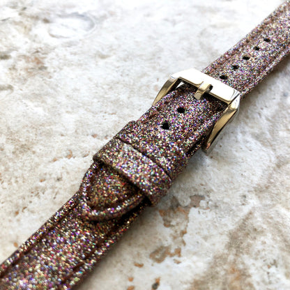Fitbit Versa 2 3 4 Sense 2 Band Brown Sparkling Glitter Slim Elegant Soft Leather Strap with Stitching Details and Quick Release Attachments
