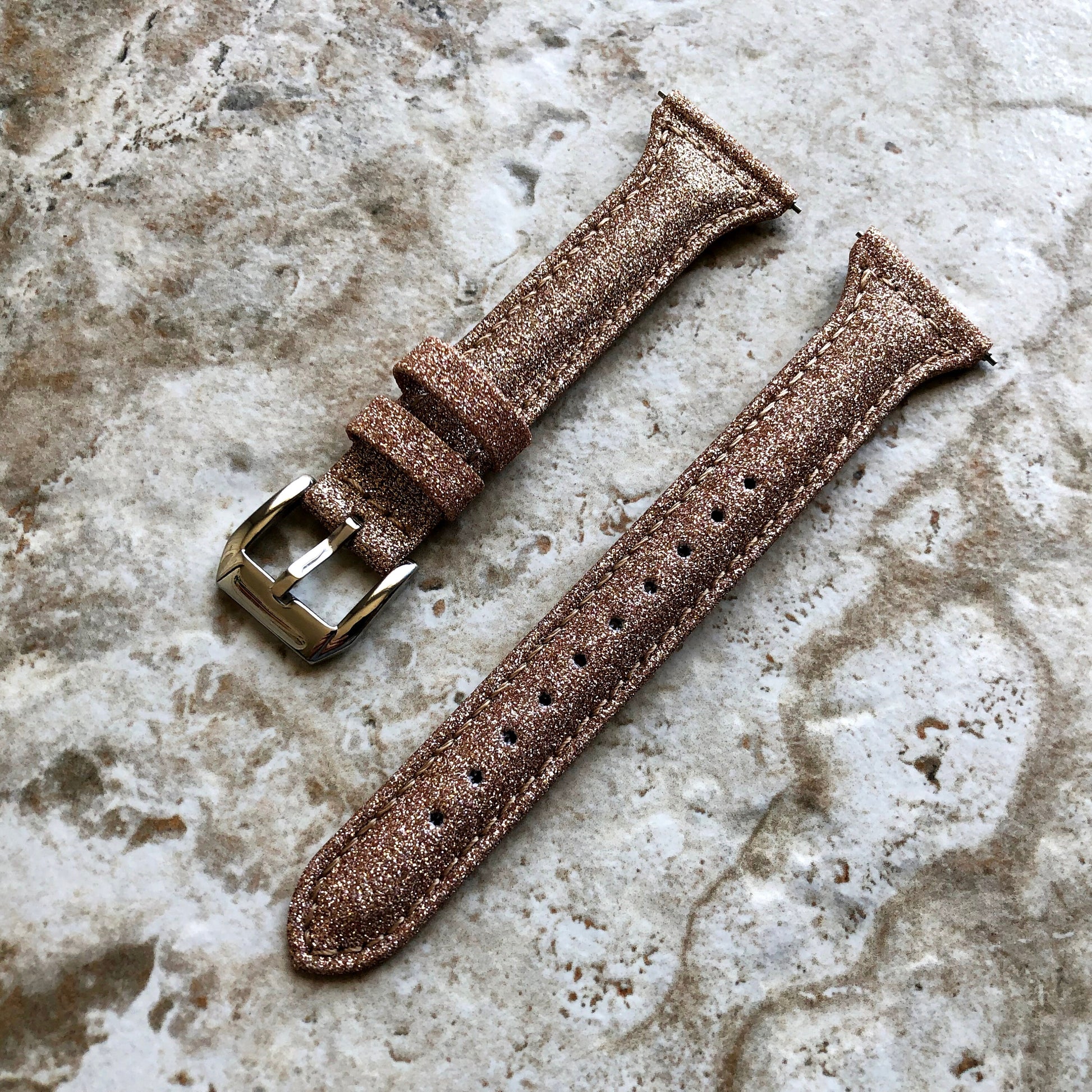 Fitbit Versa 2 3 4 Sense 2 Band Gold Sparkling Glitter Slim Elegant Soft Leather Strap with Stitching Details and Quick Release Attachments