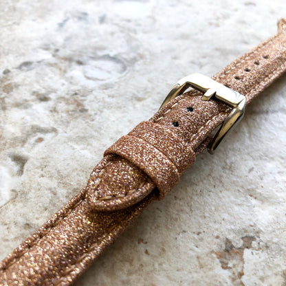 Fitbit Versa 2 3 4 Sense 2 Band Gold Sparkling Glitter Slim Elegant Soft Leather Strap with Stitching Details and Quick Release Attachments