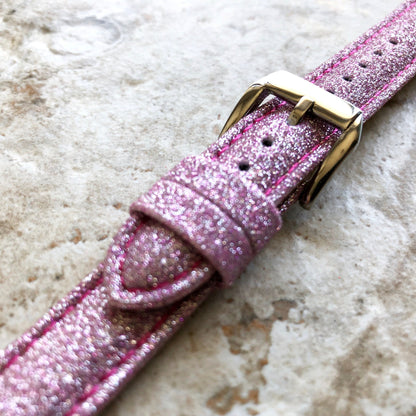 Fitbit Versa 2 3 4 Sense 2 Band Pink Sparkling Glitter Slim Elegant Soft Leather Strap with Stitching Details and Quick Release Attachments