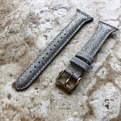 Fitbit Versa 2 3 4 Sense 2 Band Silver Sparkling Glitter Slim Elegant Soft Leather Strap with Stitching Details Quick Release Attachments