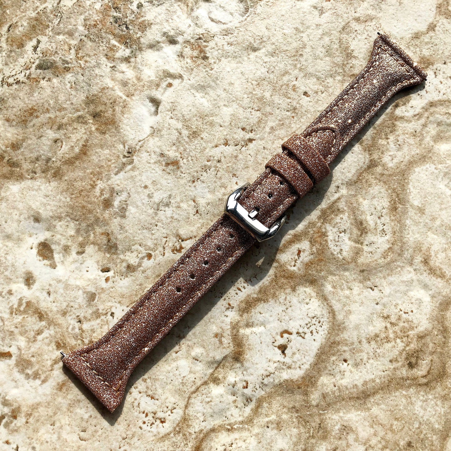 22mm Gold Sparkling Glitter Slim and Elegant Soft Leather Watch Strap Band for Wrist Hand Watches Quick Release Pins - Ready to Attach