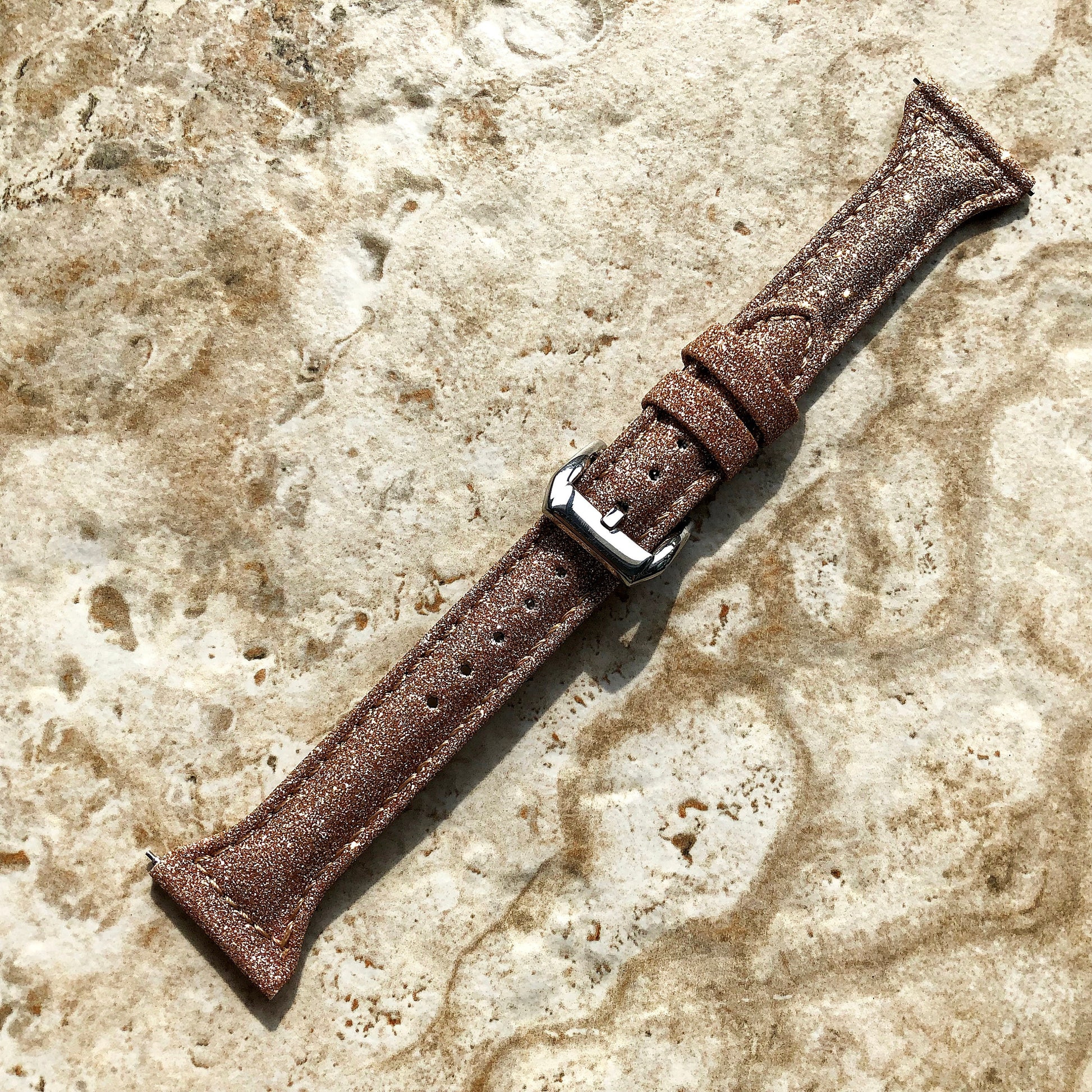 22mm Gold Sparkling Glitter Slim and Elegant Soft Leather Watch Strap Band for Wrist Hand Watches Quick Release Pins - Ready to Attach