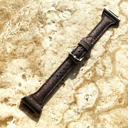 Fitbit Ionic Brown Sparkling Glitter Slim Elegant Soft Leather Band Strap Bracelet for Smartwatch Quick Adapters in Silver Rose Gold Black
