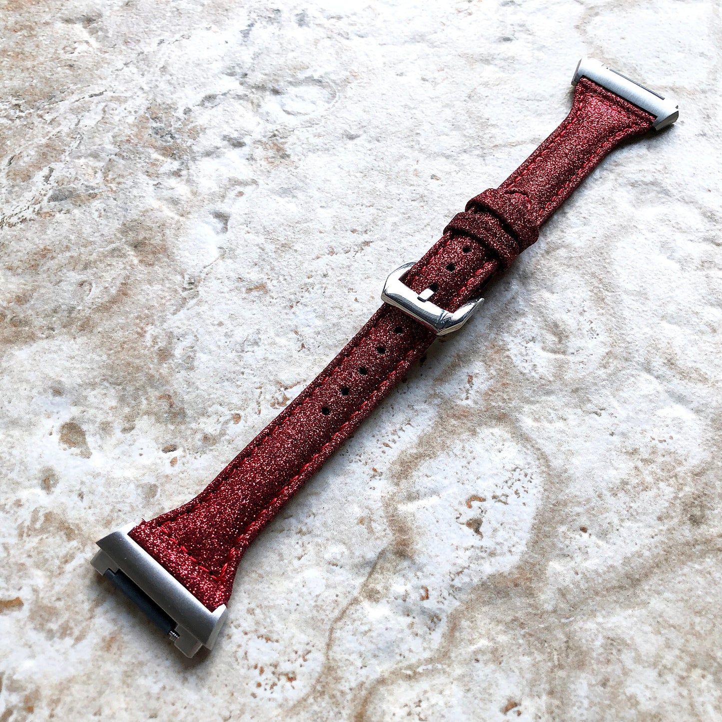 Fitbit Ionic Red Sparkling Glitter Slim Elegant Soft Leather Band Strap Bracelet for Smartwatch Quick Adapters in Silver Rose Gold Black