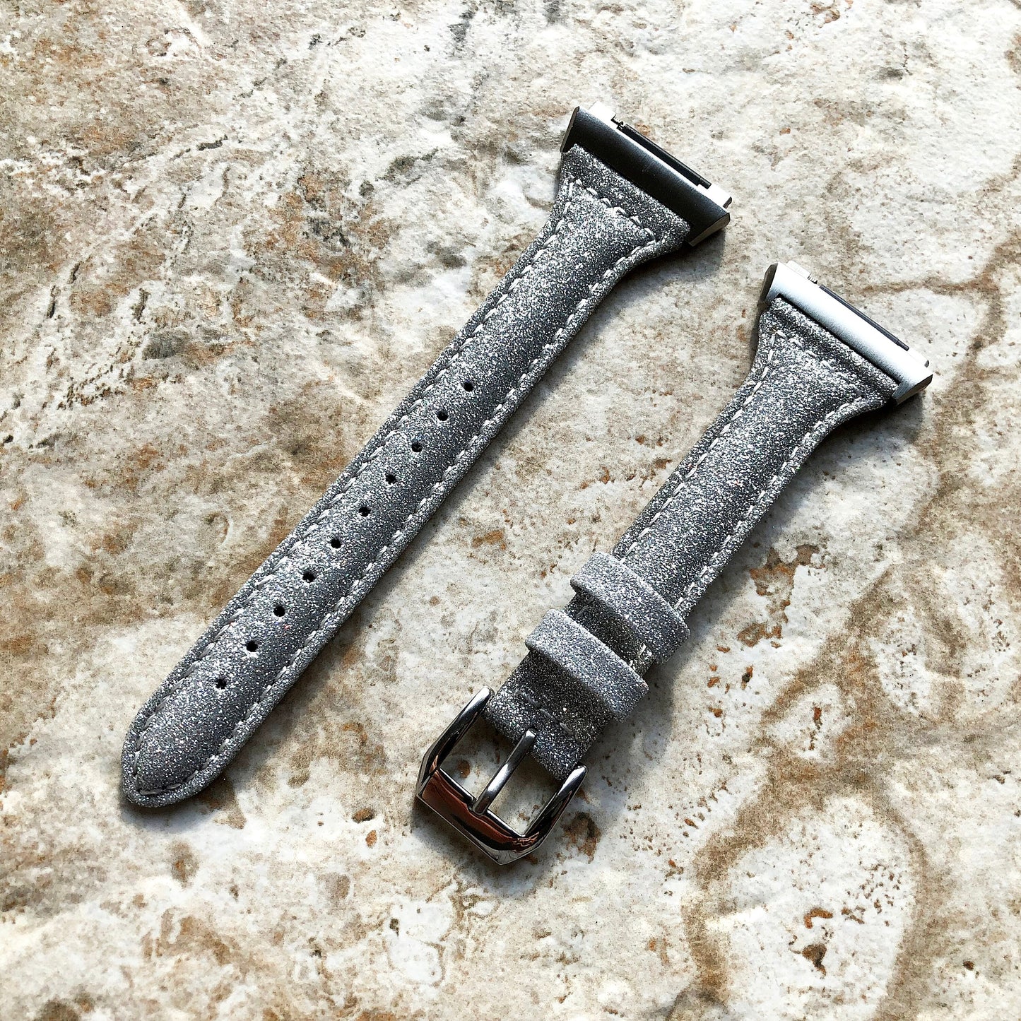 Fitbit Ionic Silver Sparkling Glitter Slim Elegant Soft Leather Band Strap Bracelet for Smartwatch Quick Adapters in Silver Rose Gold Black