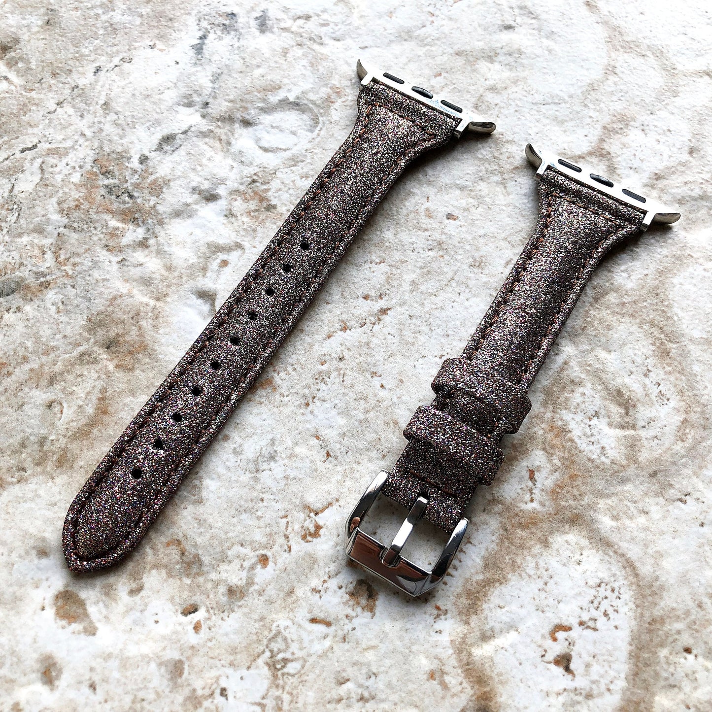 Apple Brown Sparkling Glitter Slim Elegant Soft Leather Band Straps Bracelet for iWatch All Series 38mm 40mm 41mm 42mm 44mm 45mm 49mm Case