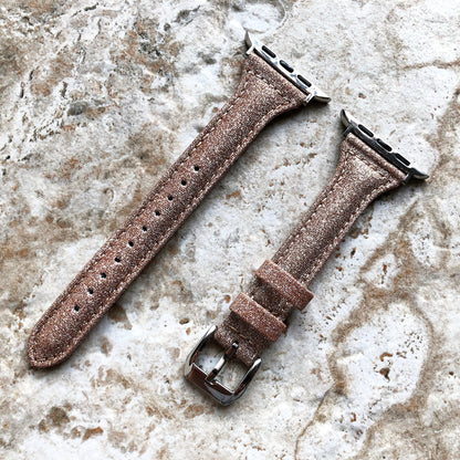 Apple Gold Sparkling Glitter Slim Elegant Soft Leather Band Strap Bracelet for iWatch All Series 38mm 40mm 41mm 42mm 44mm 45mm 49mm Case