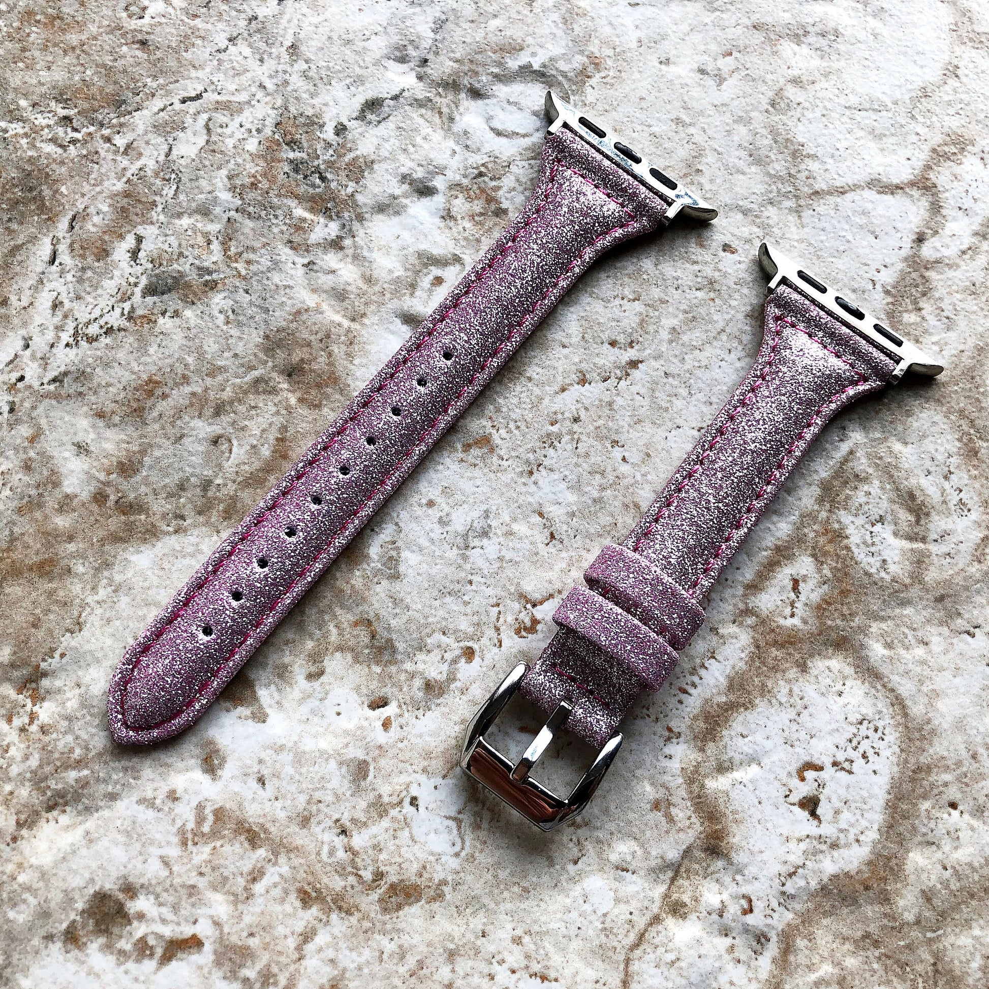Apple Pink Sparkling Glitter Slim Elegant Soft Leather Band Strap Bracelet for iWatch All Series 38mm 40mm 41mm 42mm 44mm 45mm 49mm Case