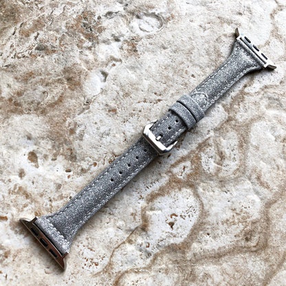 Apple Silver Sparkling Glitter Band for iWatch Ultra 2 49mm and 9 8 Series 41mm 45mm Case Handmade Slim Elegant Soft Leather Straps