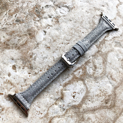 Apple Silver Sparkling Glitter Slim Elegant Soft Leather Band Straps Bracelet for iWatch All Series 38mm 40mm 41mm 42mm 44mm 45mm 49mm Case