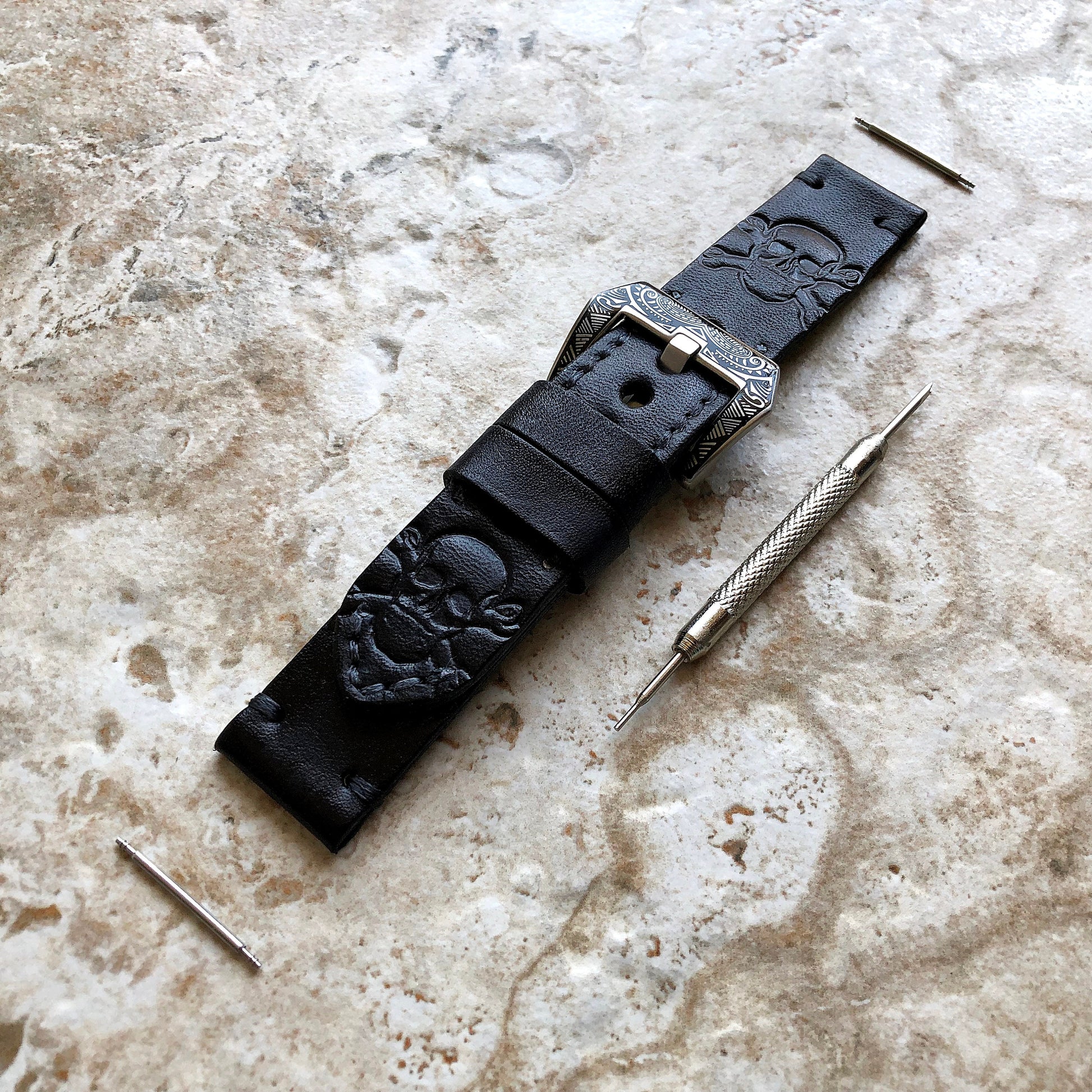 Garmin Skull X Bones Black Leather Band for Forerunner 745 265 255 Venu 3 2 Darth Vader First Avenger Vivoactive 4 Embossed Strap Tool B22