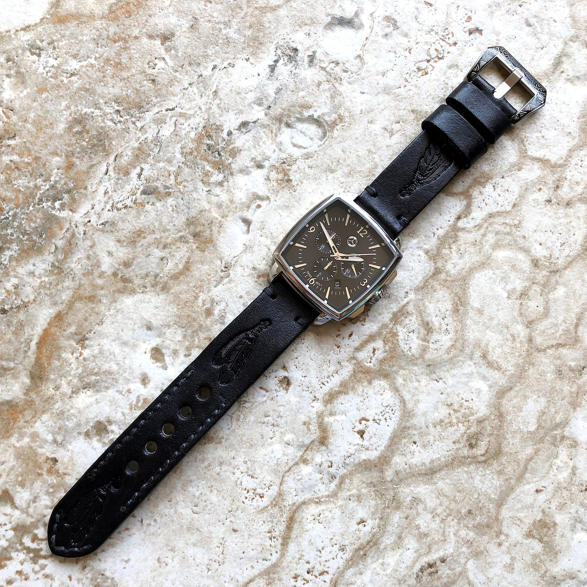 Feathers Spirit Band 22mm 24mm 25mm Compatible with Apple Watch Fitbit Versa 2 3 4 Sense 2 Ionic Tooled Embossed Leather Strap