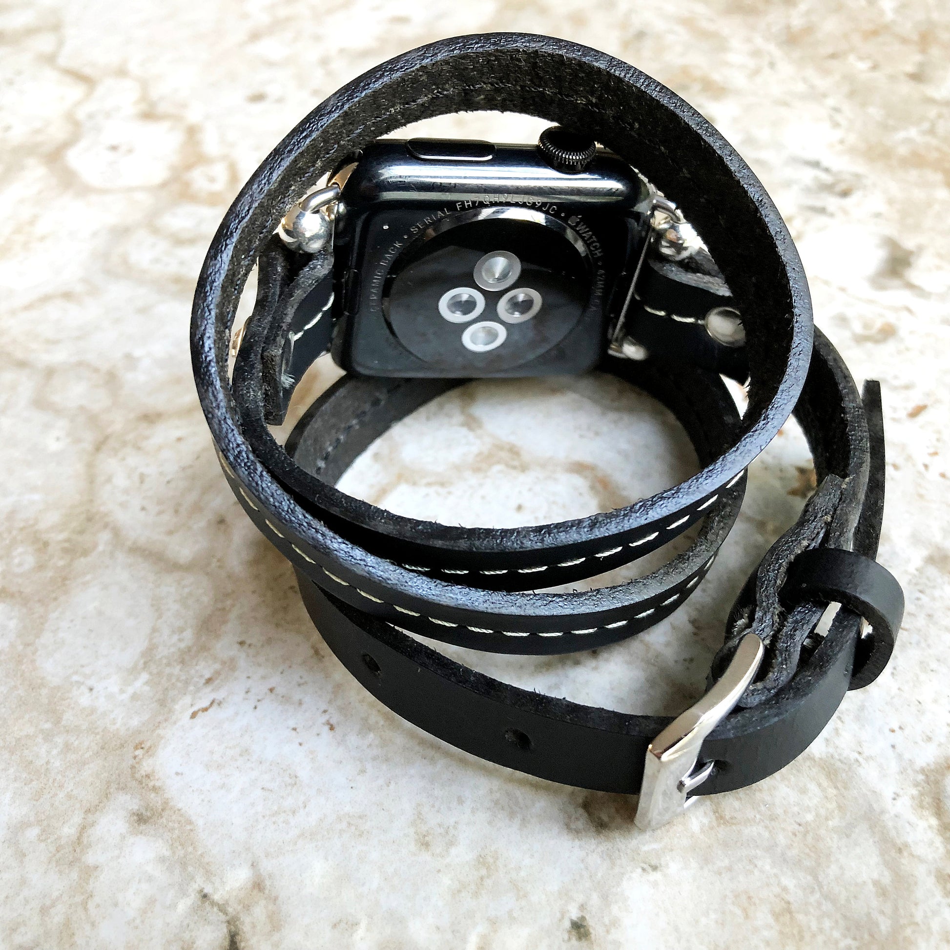 Apple New Black Vintage Style Band for iWatch All Series 38mm 40mm 41mm 42mm 44mm 45mm 49mm Fashion Leather Strap Wrap Bracelet Crystals