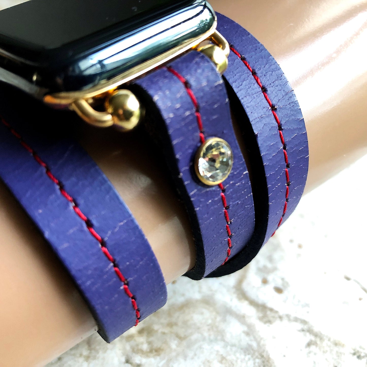 Apple New Vintage Style Purple Leather Band Strap Wrap Bracelet with Crystals for iWatch Ultra 2 49mm and 9 8 Series 41mm 45mm Case Handmade