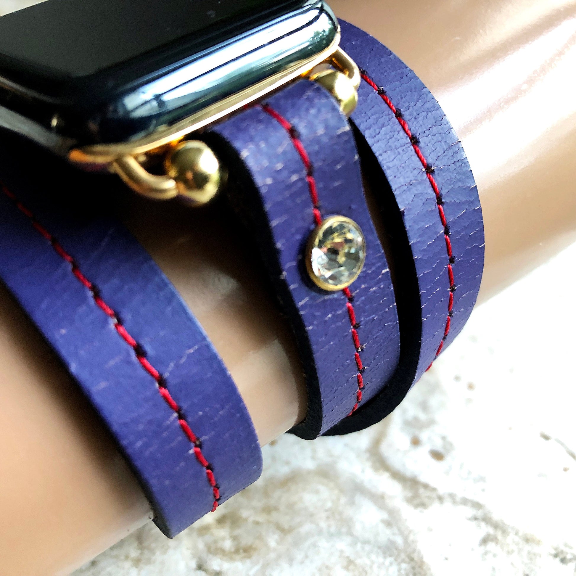 Apple New Vintage Style Purple Leather Band Strap Wrap Bracelet with Crystals for iWatch All Series 38mm 40mm 41mm 42mm 44mm 45mm 49mm