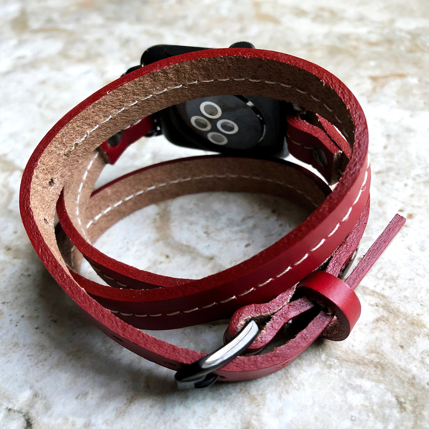 Apple New Red Vintage Style Band for iWatch All Series 38mm 40mm 41mm 42mm 44mm 45mm 49mm Fashion Leather Strap Wrap Bracelet Crystals