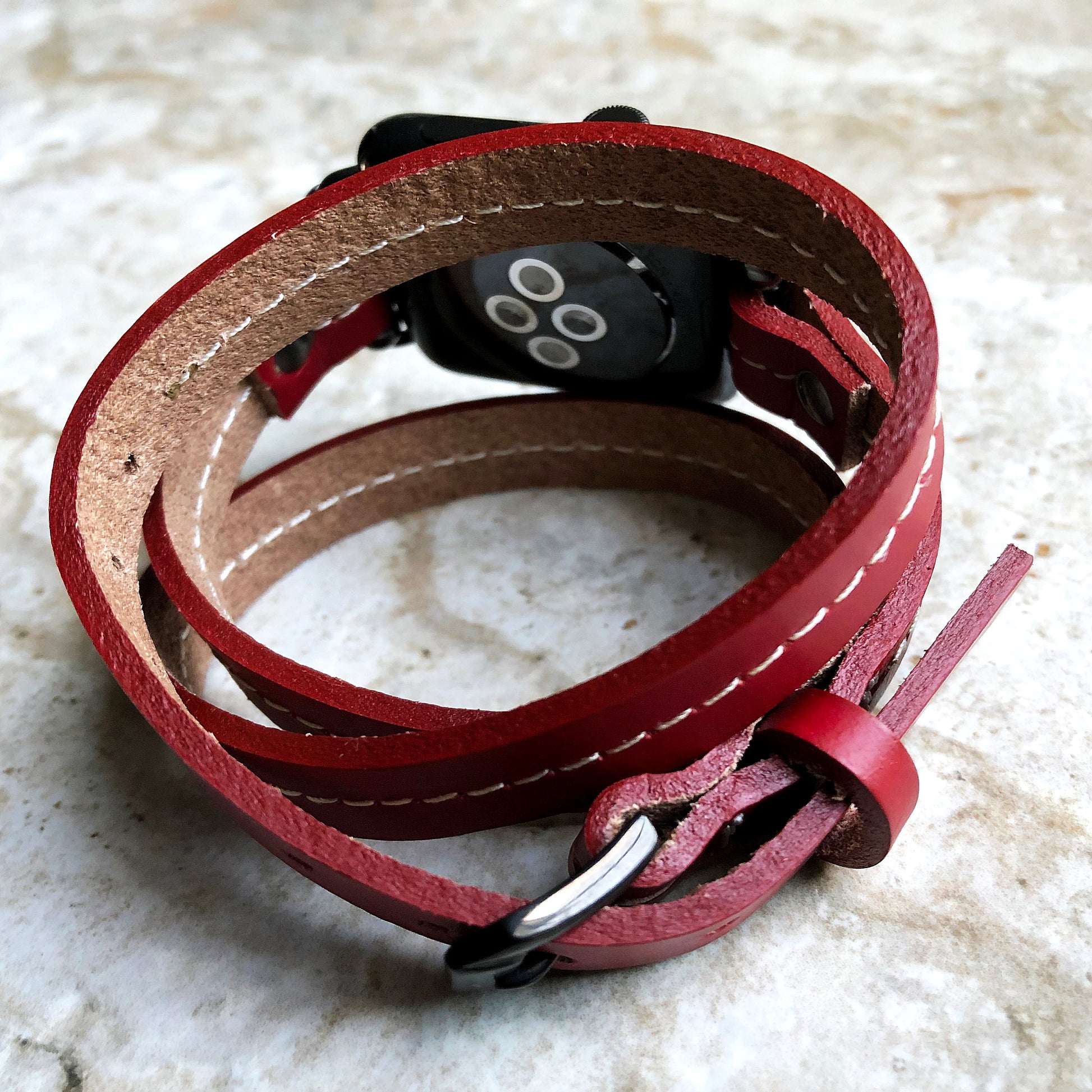 Apple New Red Vintage Style Band for iWatch All Series 38mm 40mm 41mm 42mm 44mm 45mm 49mm Fashion Leather Strap Wrap Bracelet Crystals