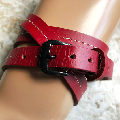 Apple New Red Vintage Style Band for iWatch All Series 38mm 40mm 41mm 42mm 44mm 45mm 49mm Fashion Leather Strap Wrap Bracelet Crystals