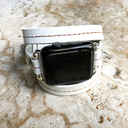Apple New White Vintage Style Band for iWatch All Series 38mm 40mm 41mm 42mm 44mm 45mm 49mm Case Leather Strap Wrap Bracelet with Crystals