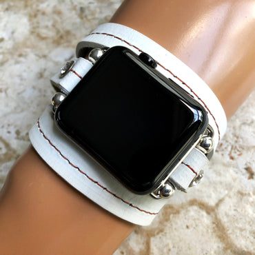 Apple New White Vintage Style Band for iWatch All Series 38mm 40mm 41mm 42mm 44mm 45mm 49mm Case Leather Strap Wrap Bracelet with Crystals