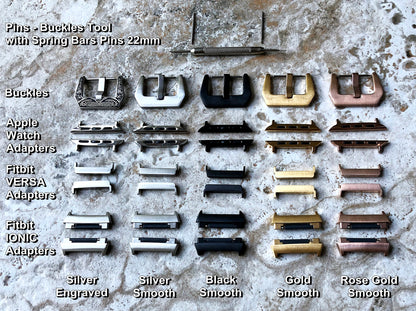 Crossed Pistols Band 22mm 24mm 25mm Embossed Genuine Leather Compatible with Apple Watch Fitbit Versa 2 3 4 Sense 2 Ionic Handmade Strap